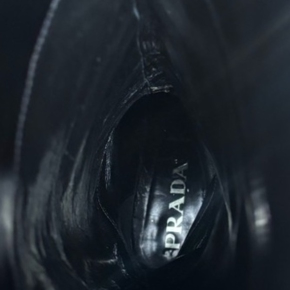 PRADA Vintage Black Cowboy/ Riding Leather Boot Women Size 37 Preowned Beautiful - Picture 5 of 9